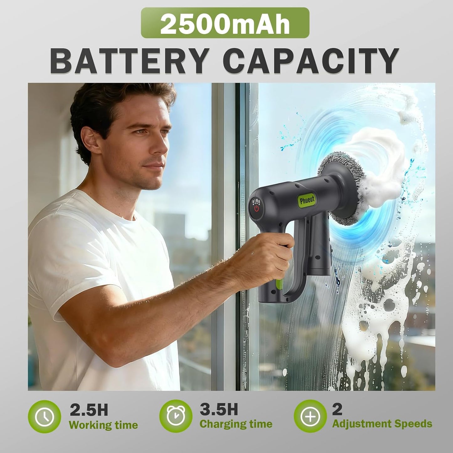 Electric Spin Scrubber Cordless, 2 Speeds Power Cleaning Brush, 150 Mins Runtime Rechargeable Shower Scrubber with 9 Replaceable Accessories for Bathroom, Tile, Grout, Kitchen, Floor, Car