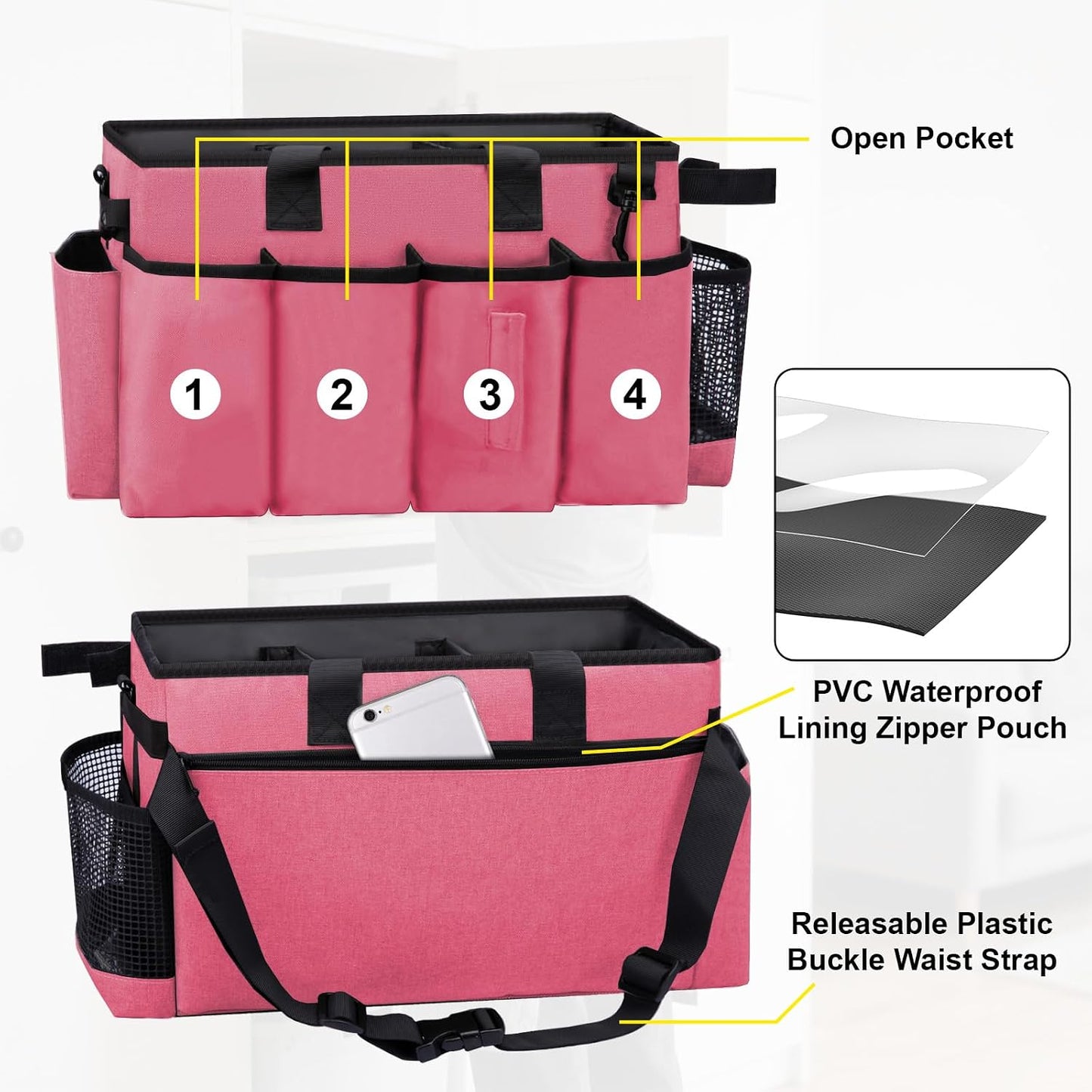 Wearable Large Cleaning Caddy Bag for Housekeepers (Black&Gray) | Cleaning Supplies Organizer with Adjustable Shoulder, Waist & Handle Straps, Detailing Bag for Kitchen Supplies