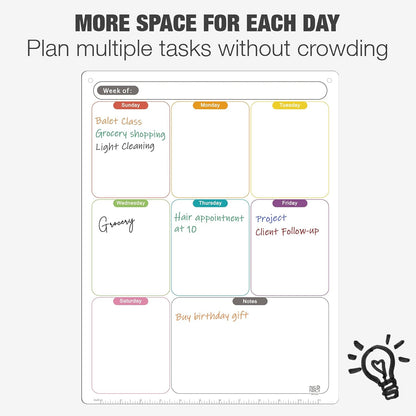 Magnetic Calendar for Fridge, Dry Erase Weekly Planner, 13" x 16.9" | Strong Magnetic Hold, Vertical Weekly Layout, Large Daily Spaces, Easy to Clean, Color-Coded, Dual-Magnet Markers & Eraser