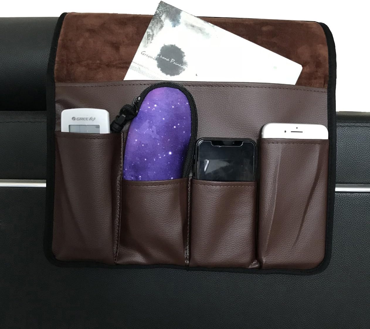 Wanty Velvet Sofa Couch Chair Armrest Soft Caddy Organizer Holder for Remote Control, Cell Phone, Book, Pencil (Black)