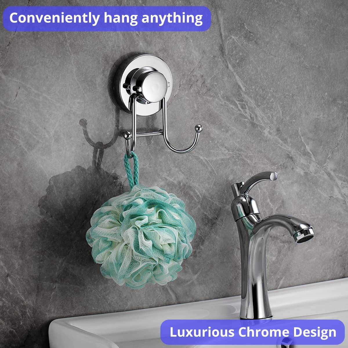 HOME SO Suction Cup Hooks for Shower & Bathroom Towel Holder 1-Pack Chrome | Waterproof Rustproof Multipurpose Organizer Hook for Hanging Loofah Robe Coat Bath Accessories on Tile Glass Door Mirror
