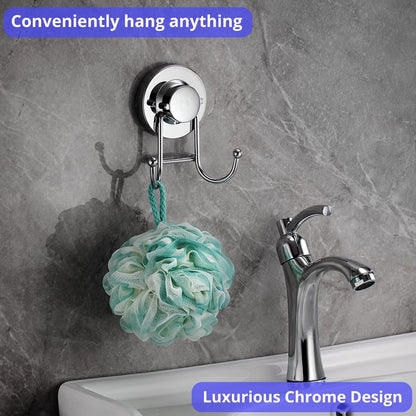 HOME SO Suction Cup Hooks for Shower & Bathroom Towel Holder 1-Pack Chrome | Waterproof Rustproof Multipurpose Organizer Hook for Hanging Loofah Robe Coat Bath Accessories on Tile Glass Door Mirror