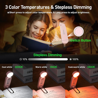 VAVOFO USB Rechargeable Bookmark Reading Light, Blue Light Blocking Amber LEDs for Bedtime Reading - Clip On, 9 Lighting Modes