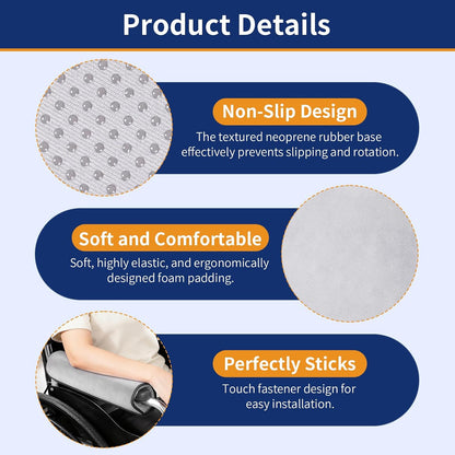 Wheelchair Armrest Covers (Pair)-Memory Foam Wheelchair armrest Pads Wicking Washable Non Slip Arm Rest Cover Cushion Pad for wheelchairs Office Chairs armchairs (Blue-Gray)