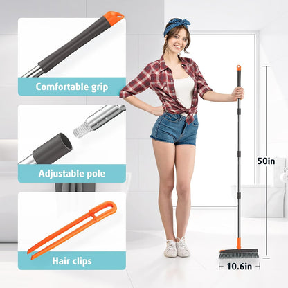 AIR U+ Heavy Duty Grout Scrub Brush with Long Handle & Hair Clip | 180° Swivel Scrub Brush V-Shape Grout Line Scrubber Stiff Bristles for Deep Cleaning Crevice, Tile Line, Corners