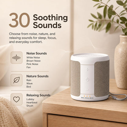 Portable White Noise Machine, 30 Sounds, USB-C, 12H Battery, Mini Travel