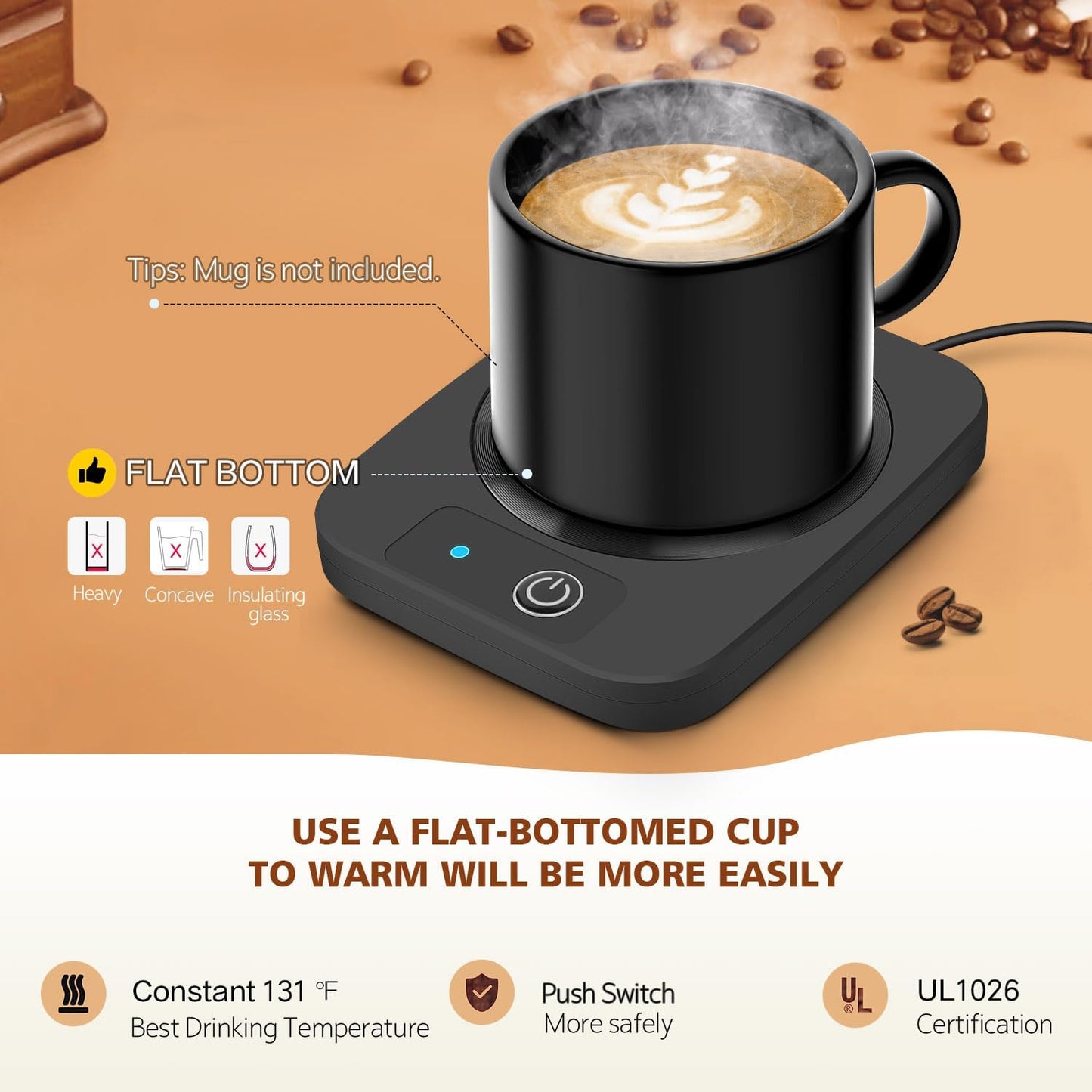 Lesipee Mug Warmer, Coffee Cup Warmer for Desk with Auto Shut Off, Candle Warmer, Electric Beverage Warmer Plate for Tea, Cocoa & Coffee, 2 Temperature Settings, for Office Home
