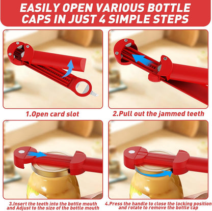 Jar Opener Bottle Opener for Seniors with Arthritis, Multi Retractable Magnetic Can Opener, Jar Grippers for Opening Jars, Kitchen Gadgets for Weak Hands and Senior Arthritis (Black)