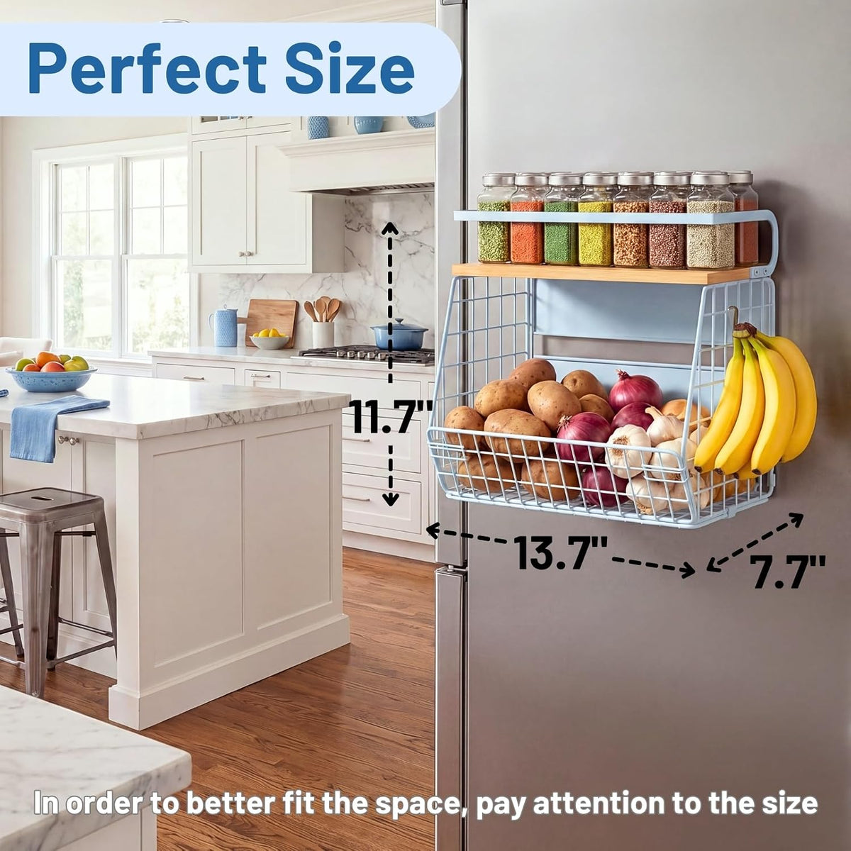 Ofiray-home Magnetic Shelf for Fridge with Wood Lid, Fruit Potato and Onion Storage Bins, Pantry Organizers & Storage, Large Container Magnetic Spice Rack for Refrigerator, Kitchen Counter, Cabinet