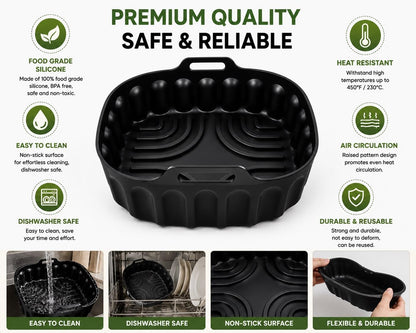 HBH Enterprises Silicone Air Fryer Liner for 5–6 QT Air Fryers, Reusable Food Grade Silicone Basket, Non-Stick, Dishwasher Safe, Heat Resistant to 450°F, Air Fryer Accessory, Black