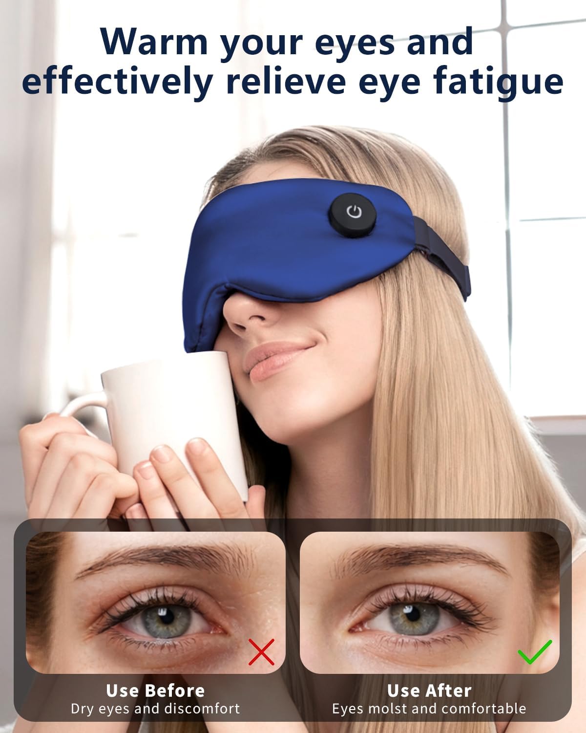 Heated Eye Mask for Dry Eyes – Upgraded Cordless Warm Eye Compress, 100% Mulberry Silk Sleep Mask with Graphene Heating, 3 Heat Levels and Auto Shut-Off, Rechargeable & Washable