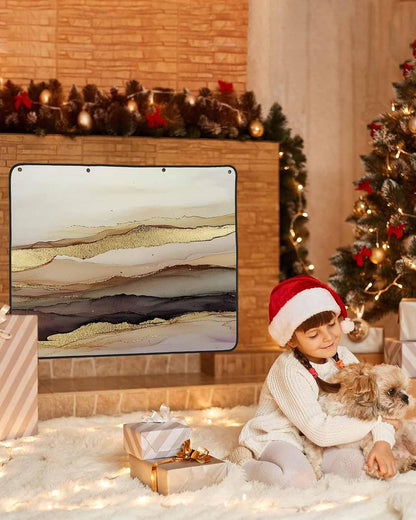 Marble Brown Gold Magnetic Fireplace Cover, Fireplace Draft Blocker, Abstract Watercolor Geometric Rock Fireplaces Blanket for Heat Loss/Cold Air, Fireplaces Draft Stopper Cover for Inside 39''x32''