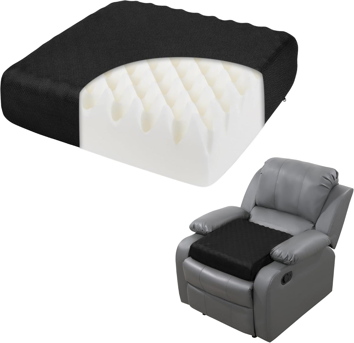 HOMBYS Egg Shaped Foam Recliner Chair Cushion for Elderly, 20×20×5inch Thicken & Extra Large Seat Cushion Cahir Pad for Couch, Armchair, Wheelchair for Easy to Reduce Hip & Lumbar Pain, Black