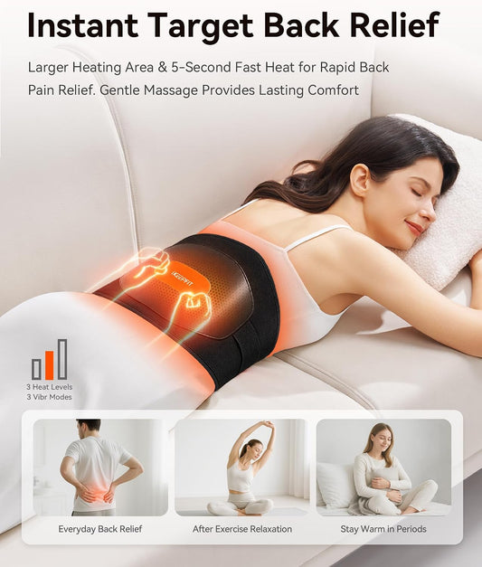 IKEEPFIT Portable Heating Pad for Back, Cordless Wearable Heat Belt with Massager for Lower Back Pain Relief, Battery Powered 8000 mAh Rechargeable, MAXwarm® 3.0, Gift for Women Men 90-310 lbs