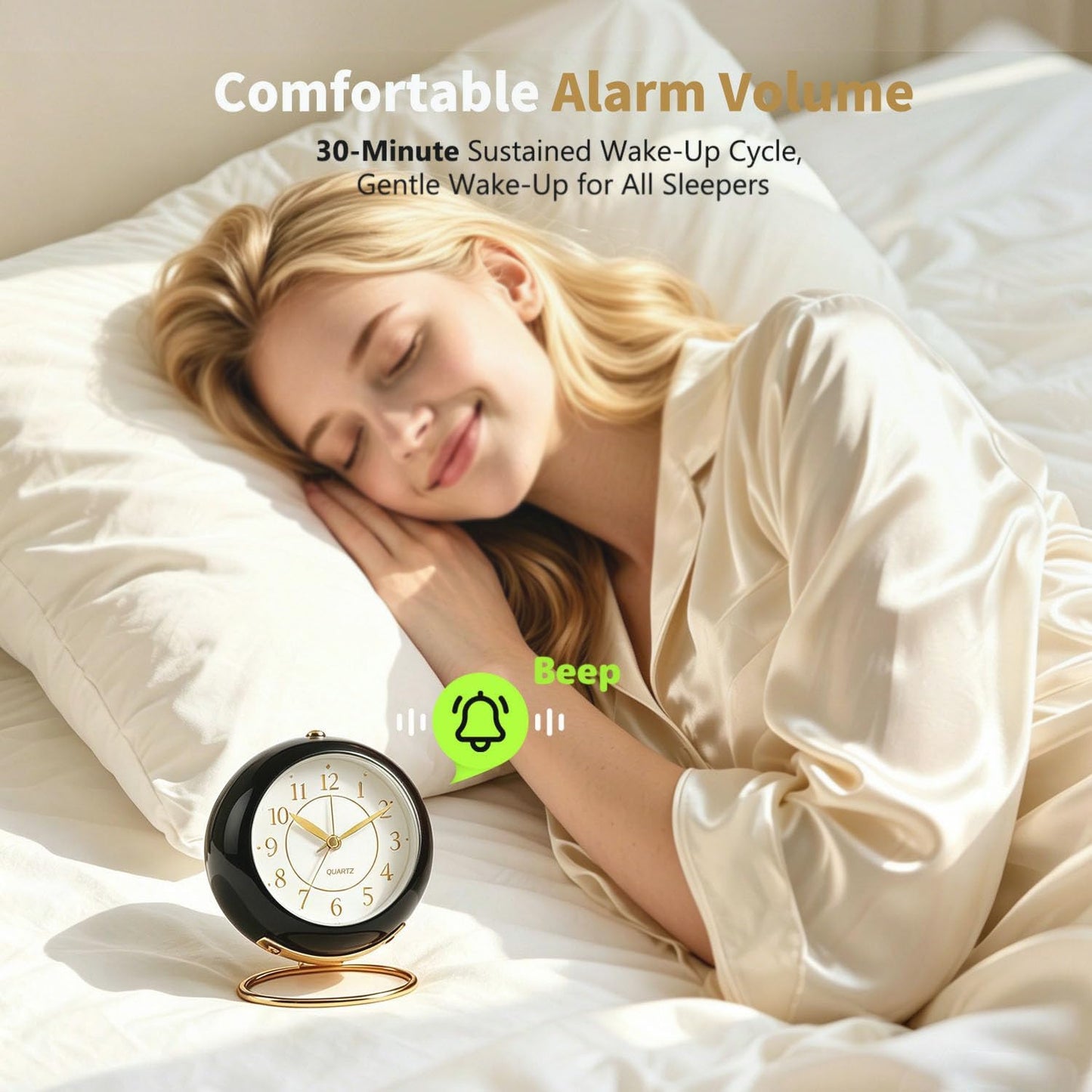 Analog Alarm Clock, Retro Small Desk Clock with Night Light, Backlight Cute Simple Design, Silent Non-Ticking, Battery Powered, Clock for Bedroom,Travel,Kitchen,Bedside Desktop Decor