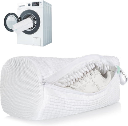 1 Pcs Shoe Washing Machine Bag, White | Extra Long and Thick Microfibre Fluff, Reusable for Washer & Dryer, All-Around Cleaning for All Shoe Types