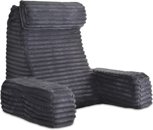 ENITYA 22" XL Back Pillow for Bed Sitting Up with Armrests & Big Pockets