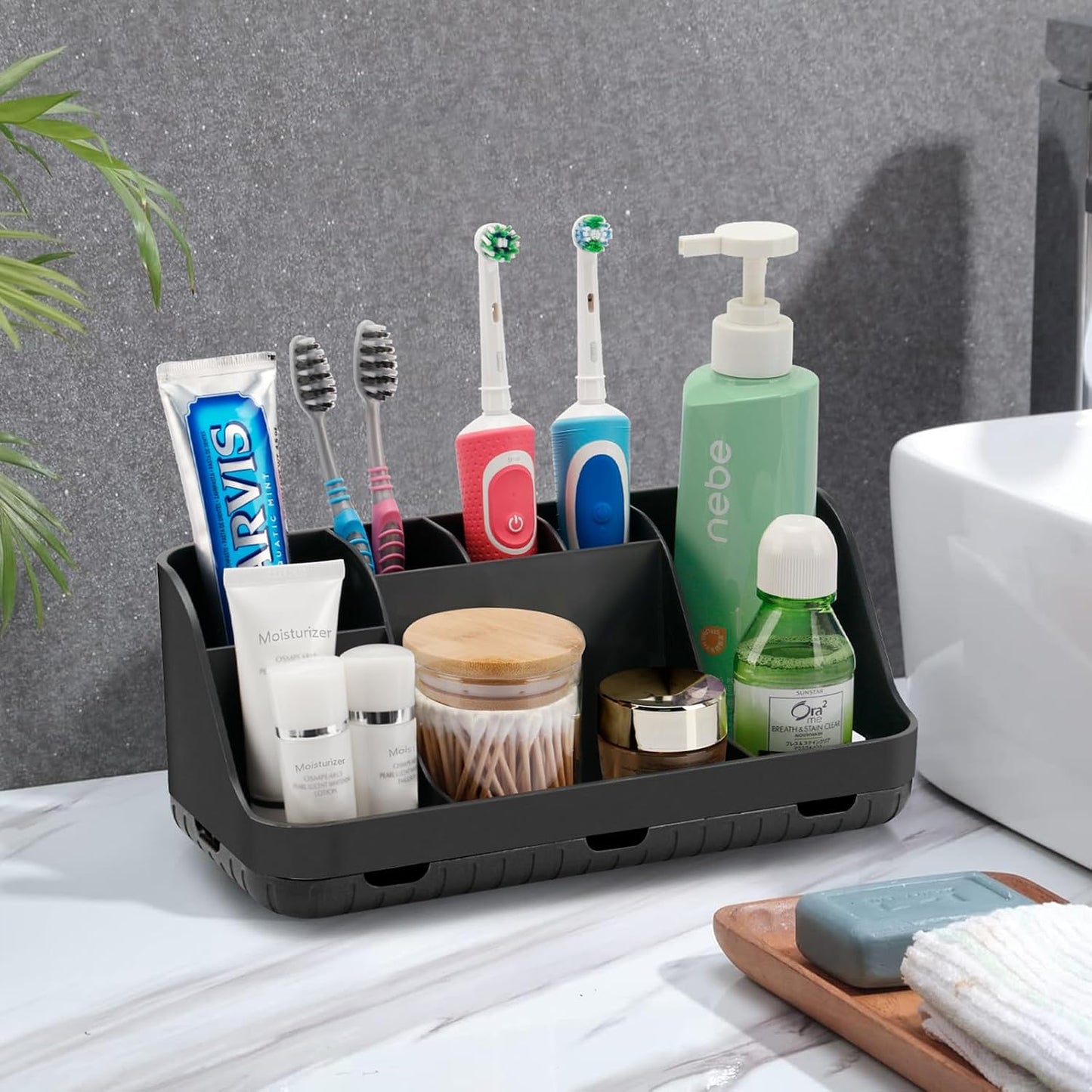 GFWARE Black Toothbrush Holder - 7 Slots Bathroom Organizer Countertop with Drainage Matte Black Electric Toothbrush and Toothpaste Holder for Bathroom Accessories Organization Vanity Sink Storage | Detachable 7 Slots Matte Black Kid Electric Toothbrush