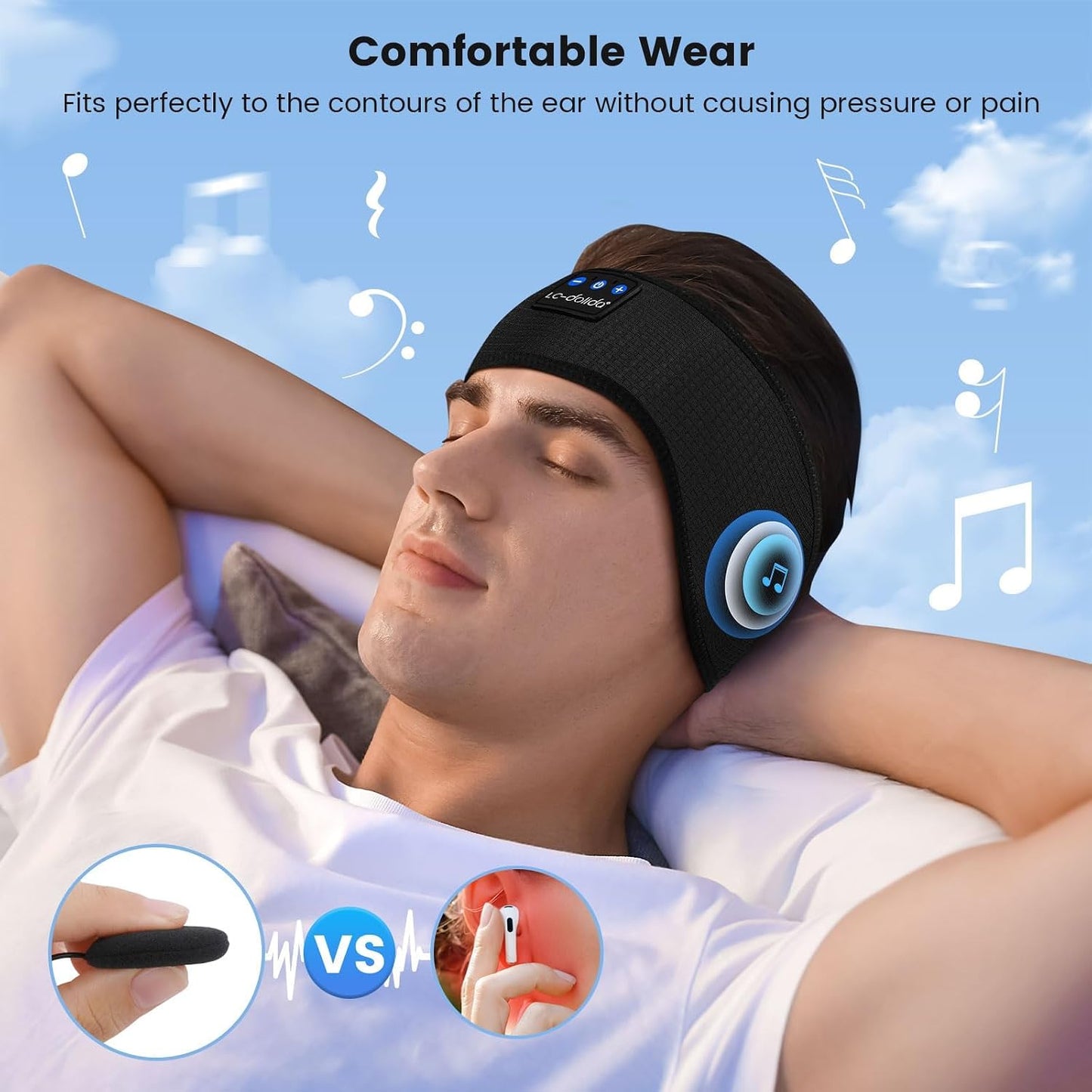 LC-dolida Sleep Headphones Bluetooth Headband Sleeping Wireless Headband Headphones with Thin HD Stereo Speakers Perfect for Side Sleepers, Sport, Yoga, Travel