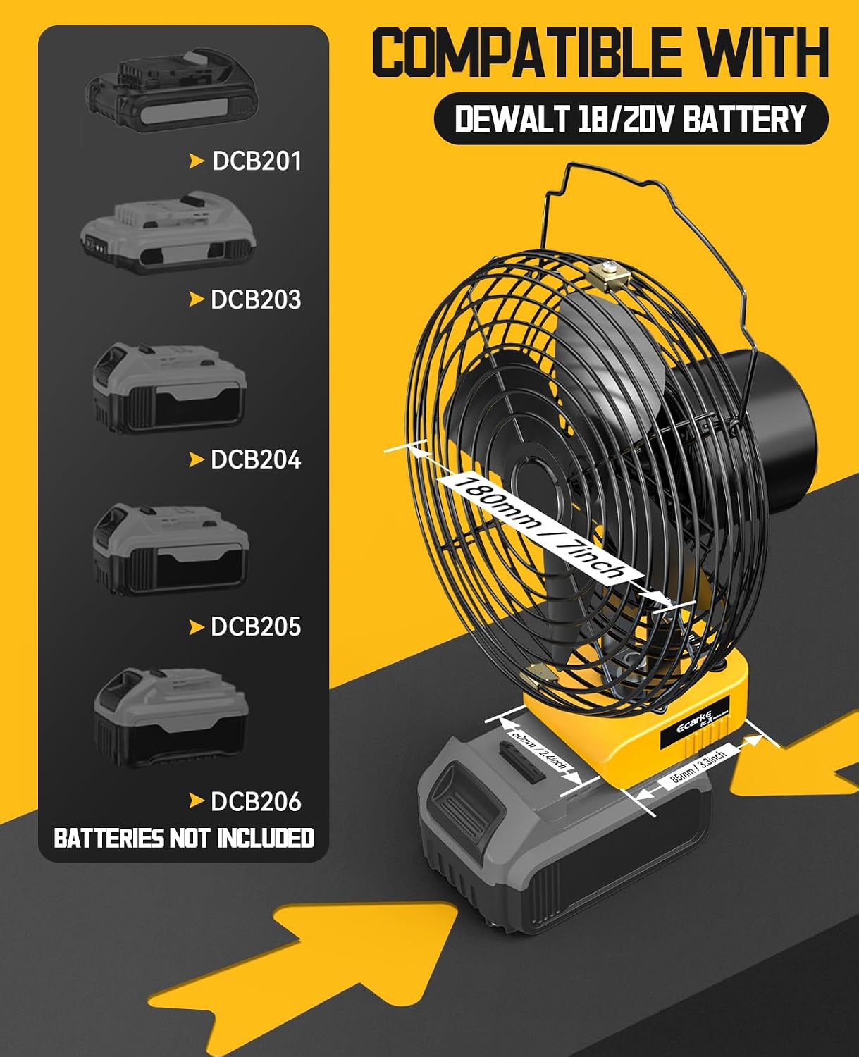 Ecarke 4" Clip Fan Compatible with Milwaukee 18V Battery (Tool Only) 3-Speed Cordless Clip-On Fan with 360° Rotation Low Noise Portable Desk Fan for Camping Jobsite Tent Fishing Outdoor