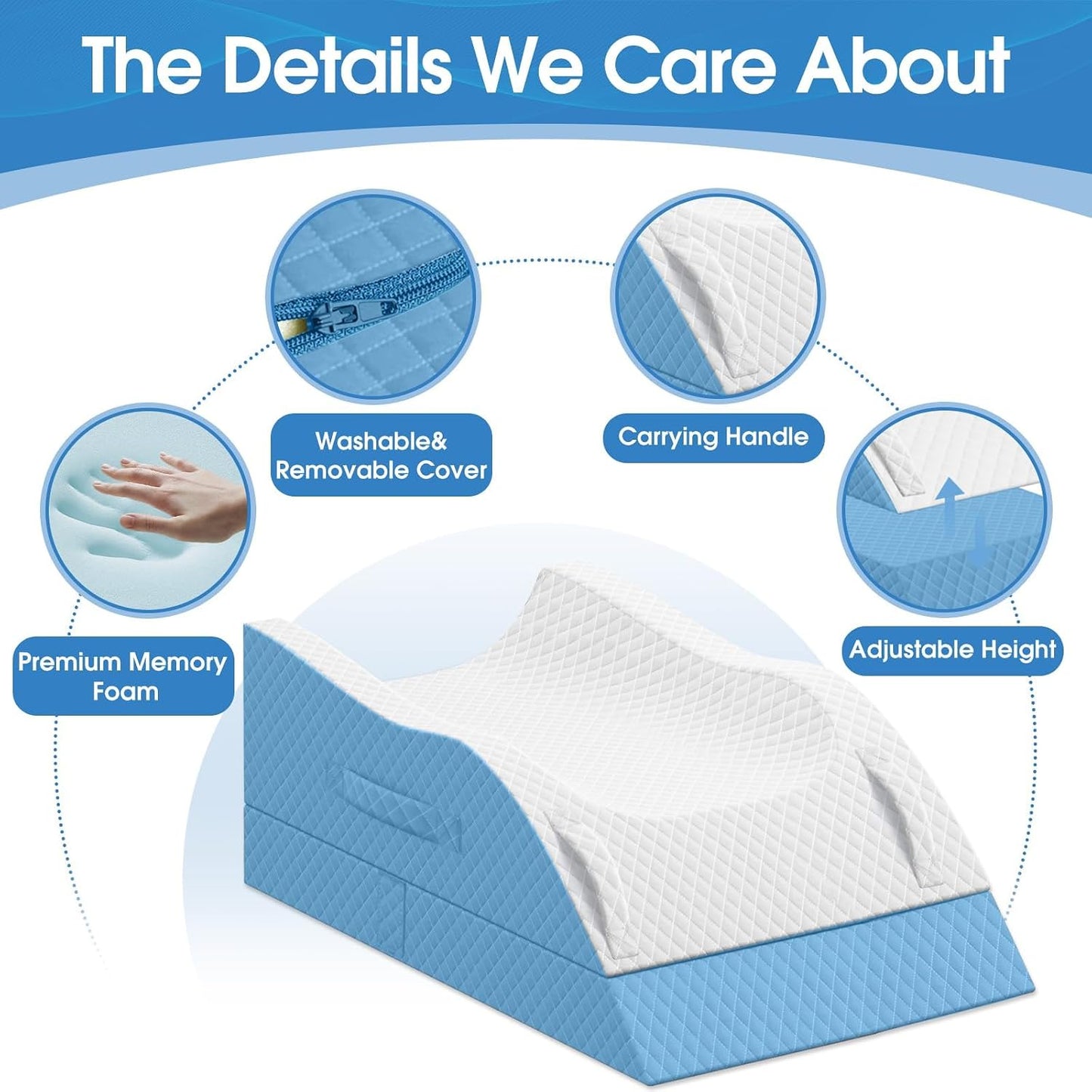 TranquilRelax Leg Elevation Pillows for After Surgery, Wedge Pillow, Grey | Memory Foam, All-around Knee & Ankle Support for Swelling, Height-adjustable, Nop-Slip Bottom, Washable Cover, Single-leg