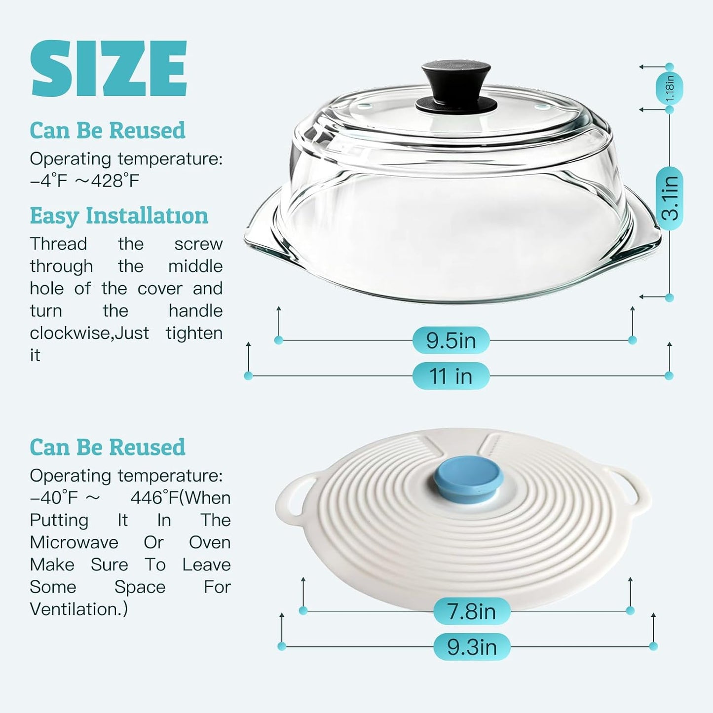 Microwave Splatter Cover, Glass Microwave Cover For Food With Easy-Grip Silicone Handle, Food Grade,Bpa Free, With Vent Hole, Dishwasher Safe, An Additional Reusable Heat-Resistant Cover Is Provided.