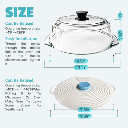 Microwave Splatter Cover, Glass Microwave Cover For Food With Easy-Grip Silicone Handle, Food Grade,Bpa Free, With Vent Hole, Dishwasher Safe, An Additional Reusable Heat-Resistant Cover Is Provided.