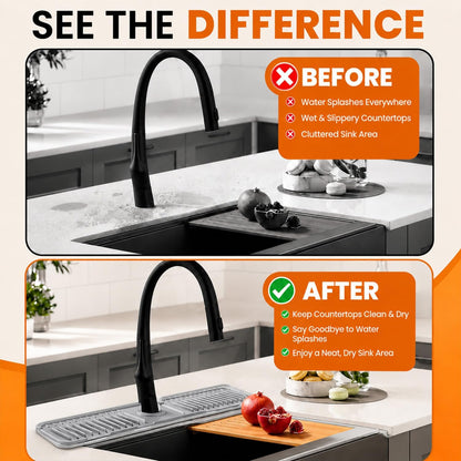 24 Inch Silicone Faucet Mat for Kitchen Sink Splash Guard, W/Sink Baffle | BPA-free silicone, Heat-resistant, non-slip, and built to withstand daily kitchen use, dishwasher safe and simple to rinse
