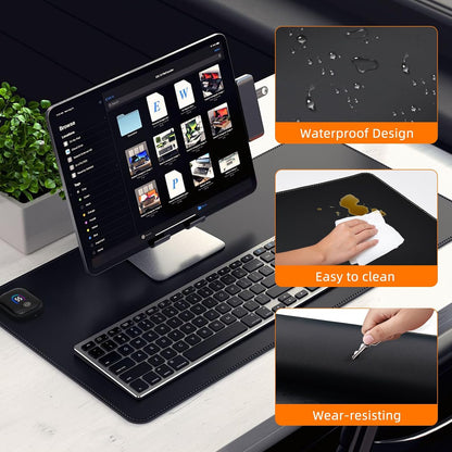 Heated Mouse Pad,Warm Desk Pad with 3 Levels Heating & Timed Auto Shut-Off,PU Leather Heated Desk Pad Foot Warmer Pad for Home Office -31.5 x 13 Inch Black