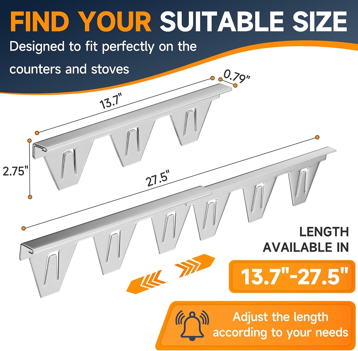 Stove Gap Covers Stainless Steel, Stove Gap Filler Between Stoves and Counter Guard, Heat Resistant Oven Side Gap Filler, Kitchen Range Trim Kit, Retractable Length 13.8" to 27.5" Black-2 Pack