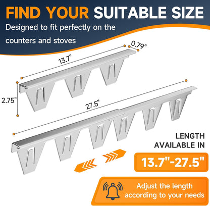 Stove Gap Covers Stainless Steel, Stove Gap Filler Between Stoves and Counter Guard, Heat Resistant Oven Side Gap Filler, Kitchen Range Trim Kit, Retractable Length 13.8" to 27.5" Black-2 Pack