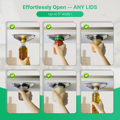 Upgraded Stainless Steel Under Cabinet Jar Opener for Seniors, Under Cabinet Jar Openers for Weak Hands, Jar Lid & Bottle Cap Opener Tool, Under Counter Can Opener, One Handed Jar opener