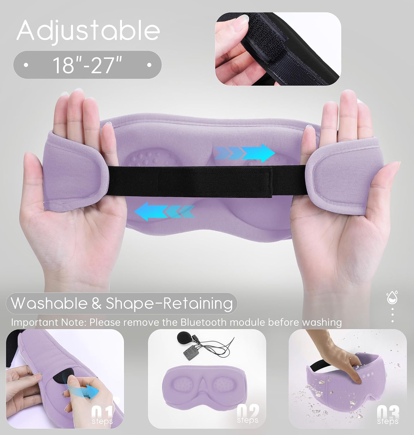 Sleep Mask with Headphones Bluetooth 5.4, TOPOINT 3D Eye Mask Blackout with Soft Bamboo Cotton for Side Sleepers Women Men, Sleep Headphones Earphones HD Speaker Microphone for Travel Meditation Gift