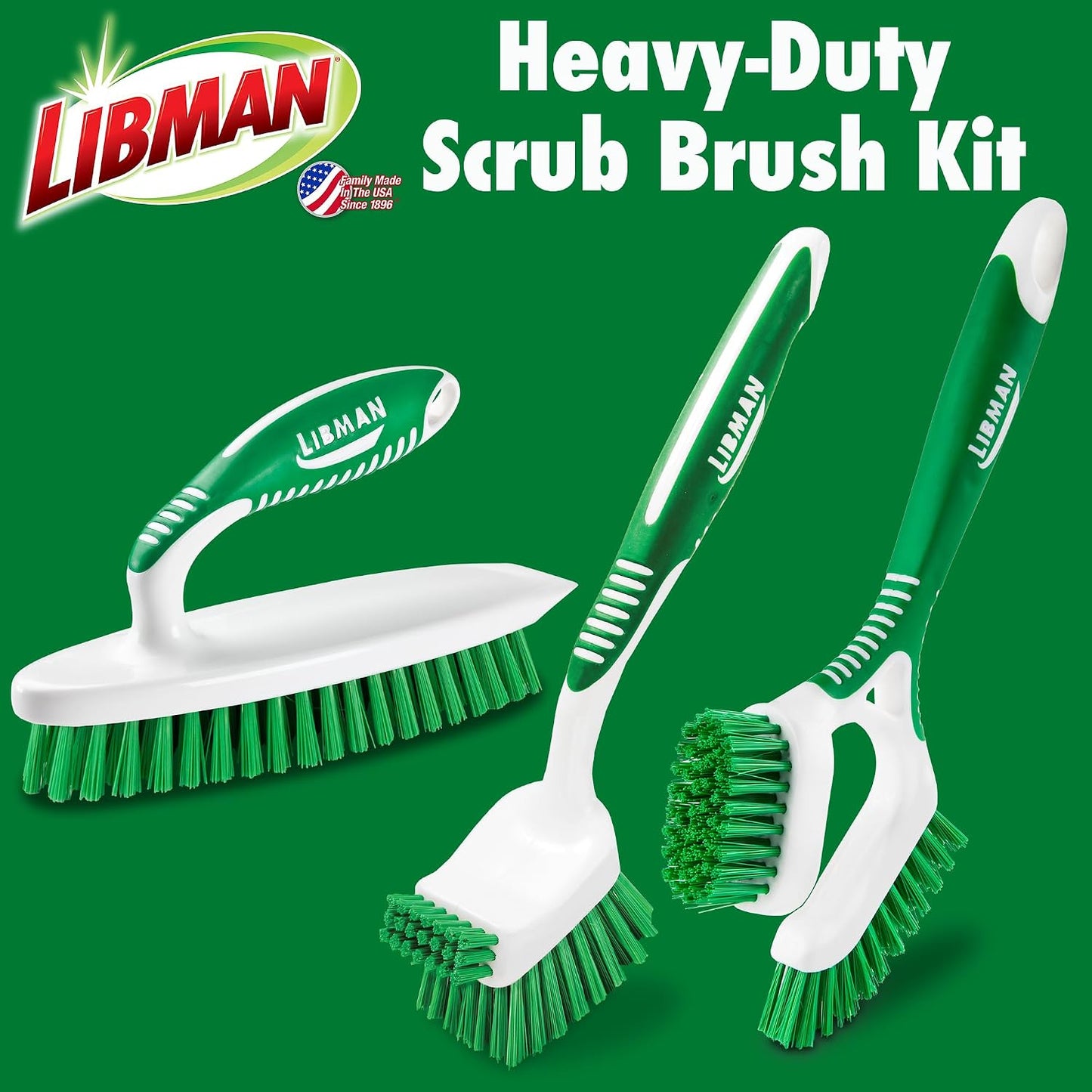 Libman Scrub Brush Kit | Cleaning Brush | Tile & Grout Brush | Small Scrub Brush | Power Scrub Brush | Carpet Brush | Bathroom Scrubber | Boot Scrubber | 3 Different Brushes Included