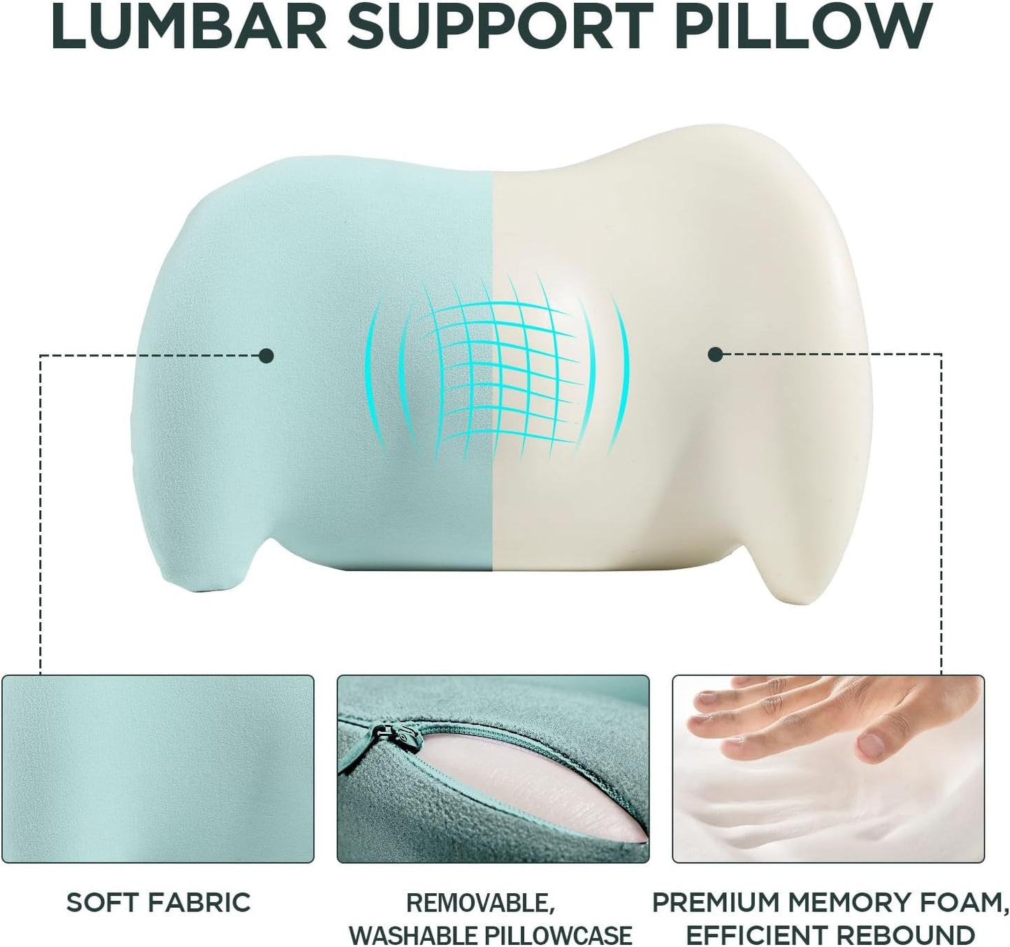 Lumbar Support Pillow for Office Chair, Memory Foam Car Back Cushion | Lumbar Pillow Lower Back with 4d Mesh Cover Adjustable Straps, Ergonomic Chair Back Pillow for Office, Car, Gaming Chairs