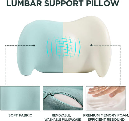 Lumbar Support Pillow for Office Chair, Memory Foam Car Back Cushion | Lumbar Pillow Lower Back with 4d Mesh Cover Adjustable Straps, Ergonomic Chair Back Pillow for Office, Car, Gaming Chairs