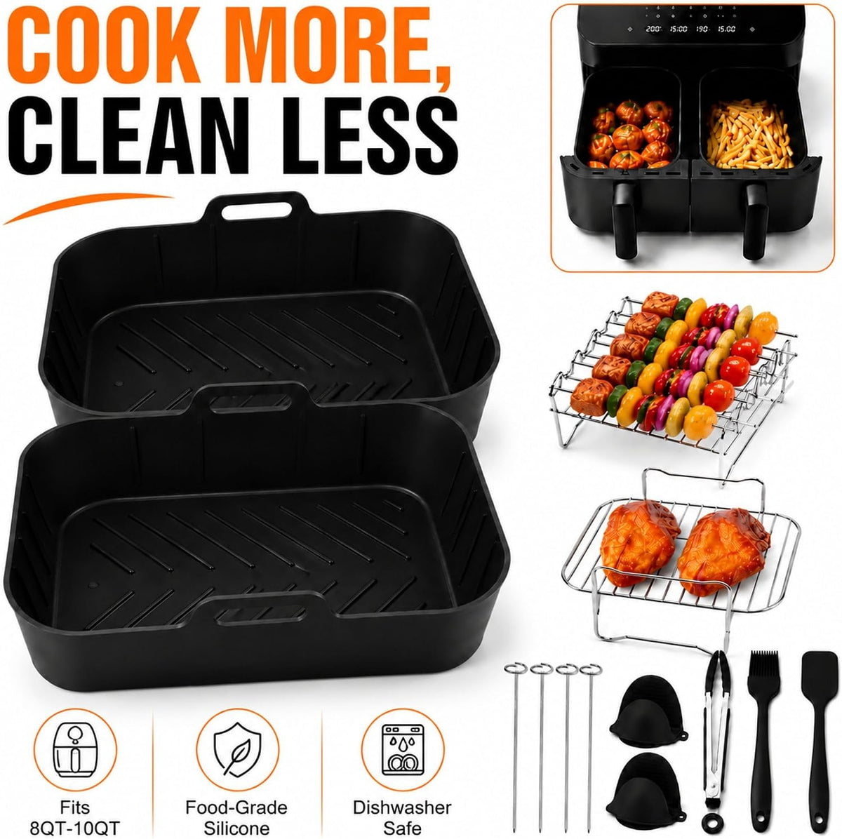 Silicone Air Fryer Liners, 2 Silicone Air Fryer Liners & Accessories