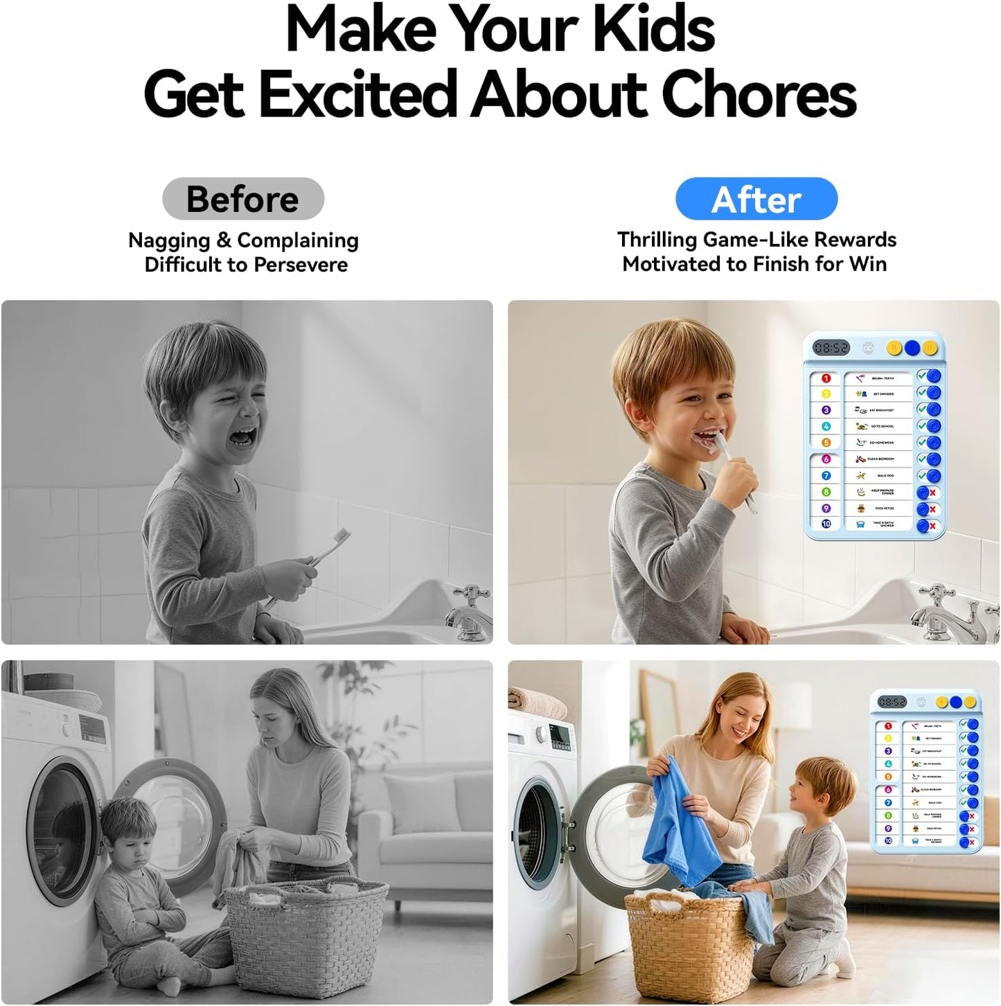 Chore Chart for Kids with Visual Timer, ADHD Tools Visual Schedule Planning Board with Slider, 20 Personalizable Cards and Magnetic Marker, Morning/Bedtime/Daily Routine Chart Checklist - Blue