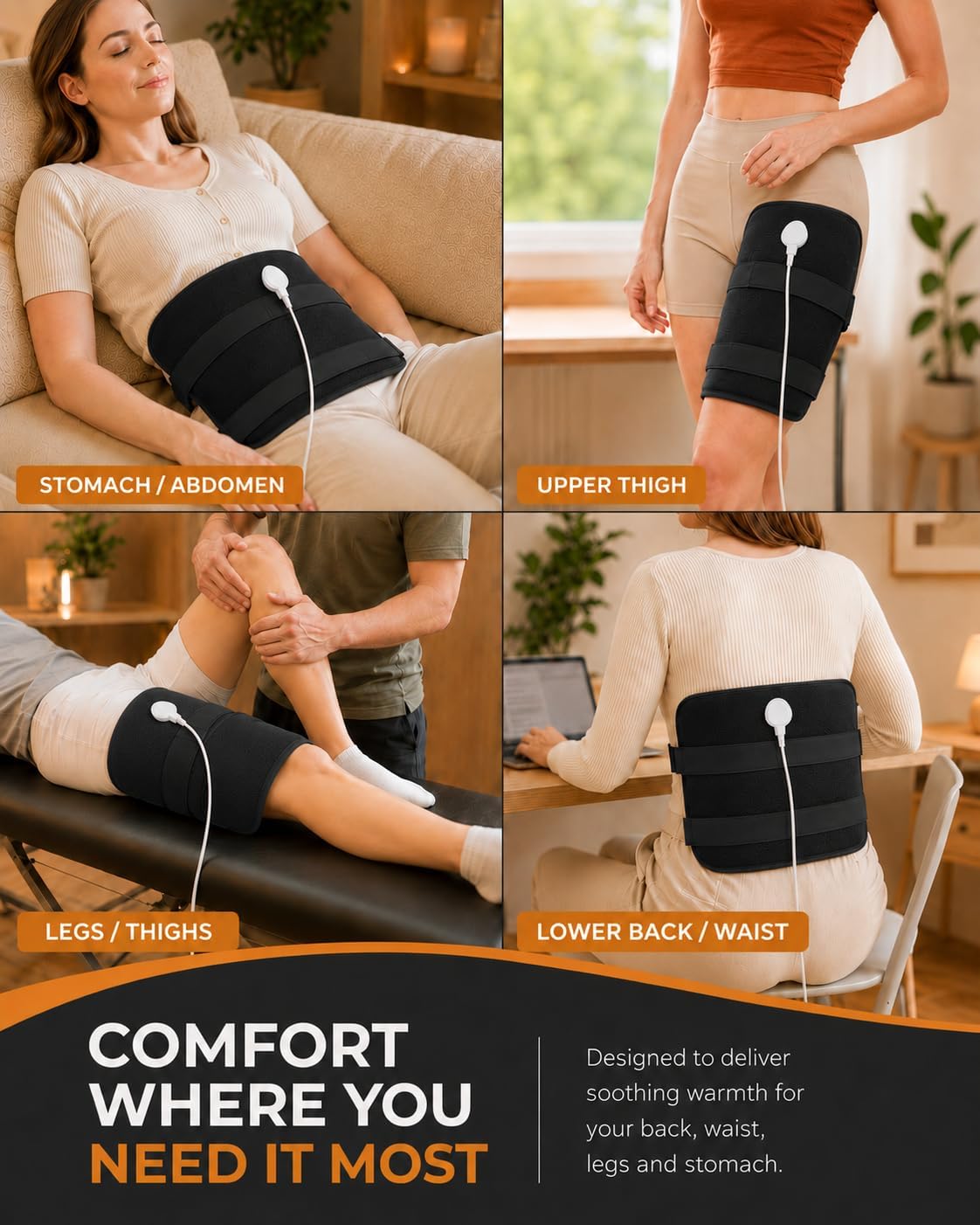 Hip Heating Pad for Hip Brace Sciatica Pain Relief, 16 x 14 in | Wearable Electric Hip Wrap with Adjustable Strap for Lower Back, Thigh & Buttock, 6 Heat Levels, 4 Auto-Off Timers