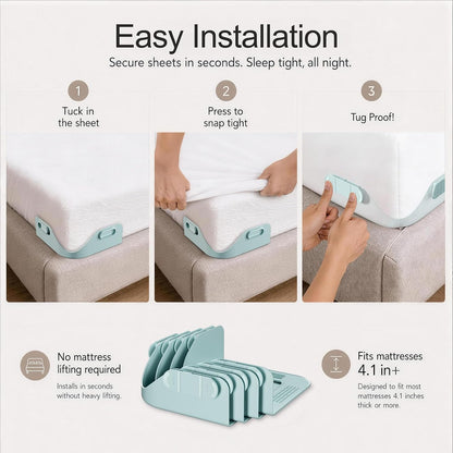 B-Land Bed Sheet Holders for Corners:4 Pack Non-Stretch External Clips- Fitted Sheet Grippers for Deep Pockets- No-Lift for Dorm & RV Beds, Keep Sheets Tight on Memory Foam & Twin-King (White+Grey)