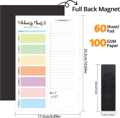 Thboxes 60 Sheets Magnetic Weekly Meal Planner for Fridge, Grocery List Pad | Tear-Off Shopping List, 7x10 In, Flower Design, Full Backing Grip, for Meal Prep, Kitchen, Families, Parents, Home Office