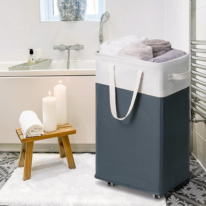 Goodpick 75L Laundry Basket with Wheels & Removable Wash Bag for Dorm | Rolling Laundry Basket with Handles for Dirty Clothes, Fodable Hamper for Laundry Room, Dorm Room Essentials, Grey