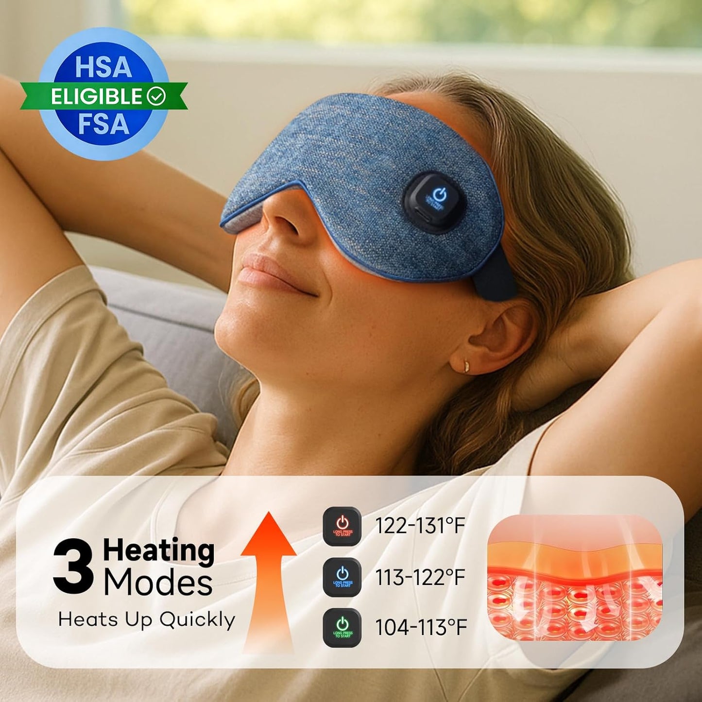 Ezona Cotton Cordless Heated Eye Mask, 2000mAh Warm Eye Compress Mask for Dry Eyes, Washable Eye Heating Pad for Travel, MGD,Blepharitis, Sinus Migraine with 10W Charger（Gray）