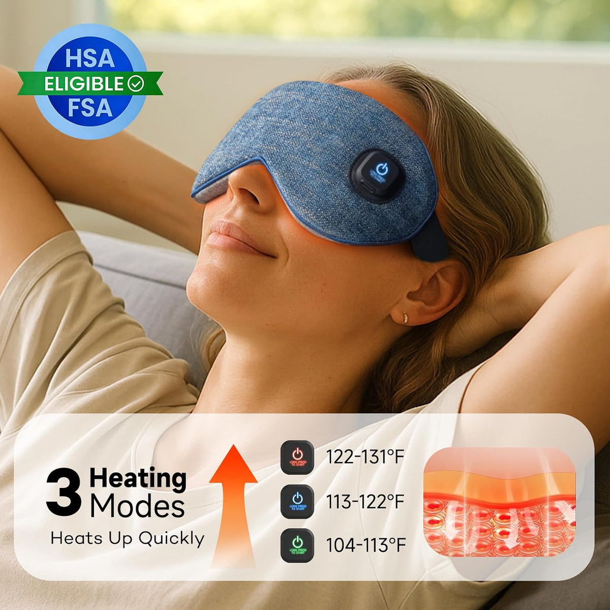 Ezona Heated Eye Mask, Cotton Cordless Warm Eye Compress Mask for Dry Eyes