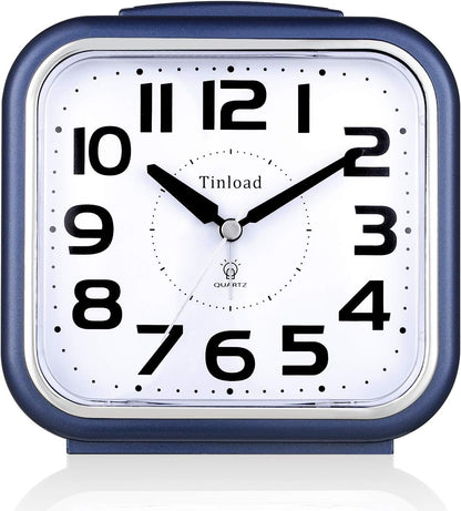 Tinload 5.5" Large Analog Alarm Clock Silent Non Ticking, Gentle Wake, Beep Sounds, Increasing Volume, Battery Operated Snooze and Manual Light, Easy Set, Black (Best for Elder)