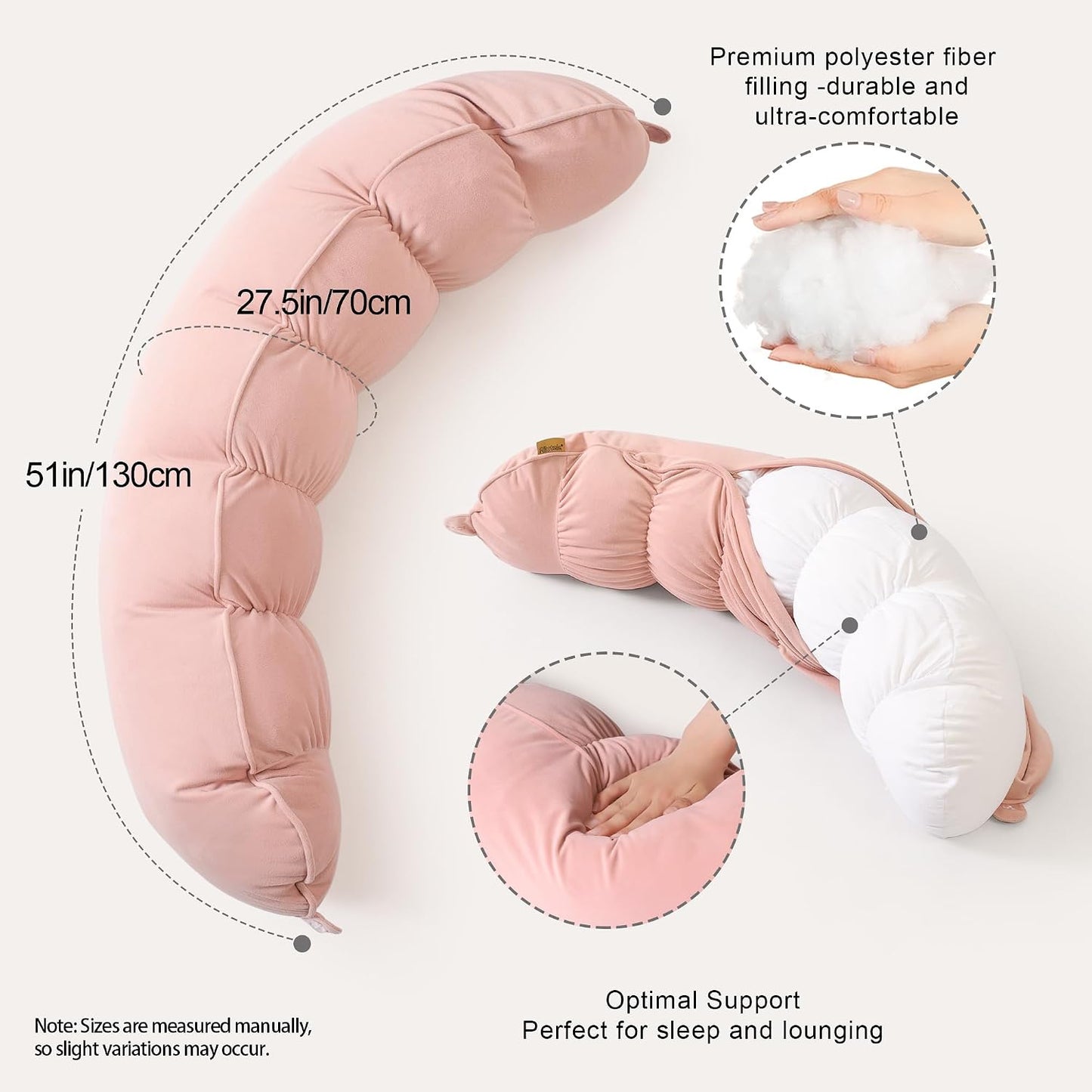 Peallow(Pat. Pend) – Long Round Body Pillow for Adults, Bolster Pillow for Sleeping, Soft and Supportive Pillow for Sleeping & Lumbar Support (Green-White, 29.5")