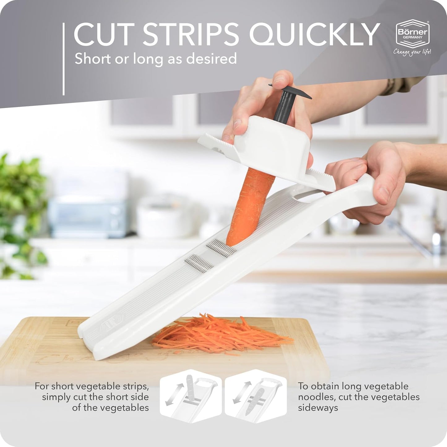 Börner Roko PowerLine Vegetable Slicer Set (2-piece) • Fine Julienne Cutter for Fruit and Vegetables + Safety Guard • Julienne Slicer • Mandoline Slicer Set • Kitchen Slicer (Red)