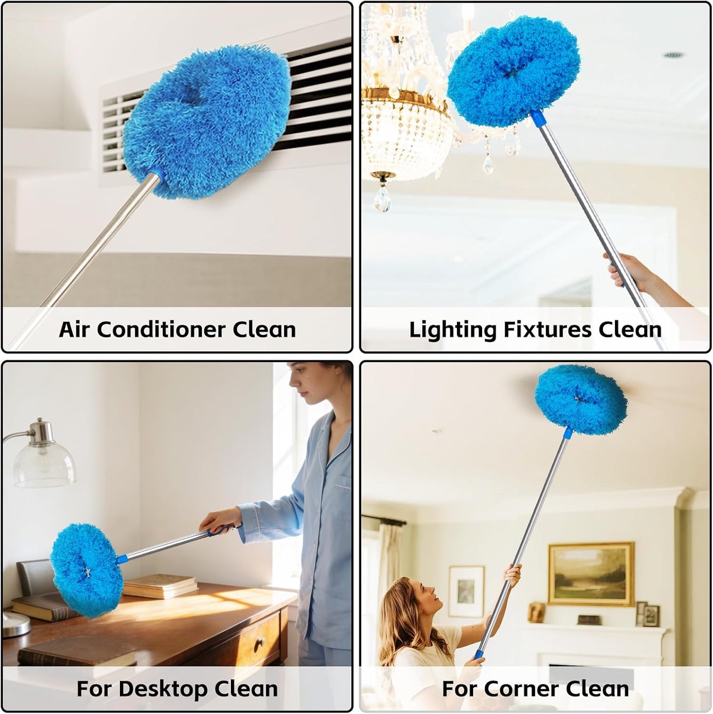 DRQ Ceiling Fan Cleaner Duster with 13-48 in Extension Pole, Blue | Detachable, Washable Microfiber Brush Head Is Reusable for Ceiling Fan Blades, Walls, Bookshelves, Door Tops and Window Tops