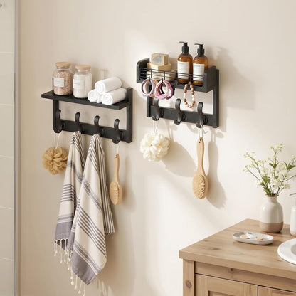 Delamu 29" Large Coat Rack Wall Mount with Shelf, 4 in 1 Shelf with 11 Hooks, Wooden Key and Mail Holder for Wall for Entryway, Living Room and Bedroom, Brown