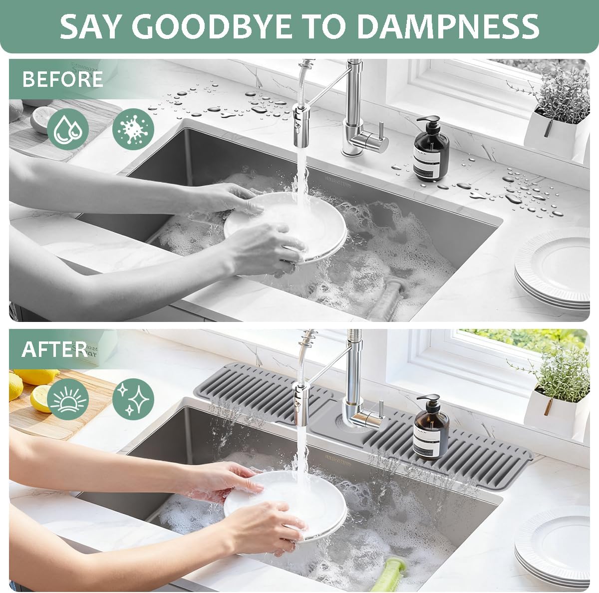 24 Inch Upgraded Draining Mat Folding faucet Mat for Bathroom Sink Splash Guard 7° Slope with Button Lock Water Draining Pad for Kitchen Bathroom Bar(Pink)
